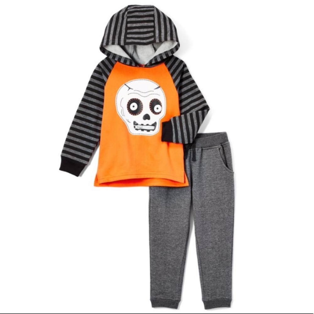 Orange & Grey Stripe Scull Hoodie & sweatpants